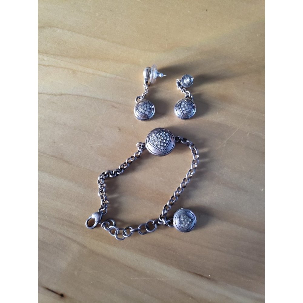 80s Silver Heart Bracelet and Earrings Set